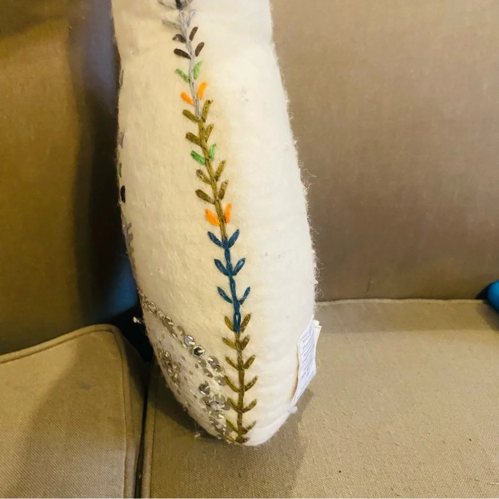 WEST ELM 100% Wool Embroidered and Sequin Cay Pillow Figure